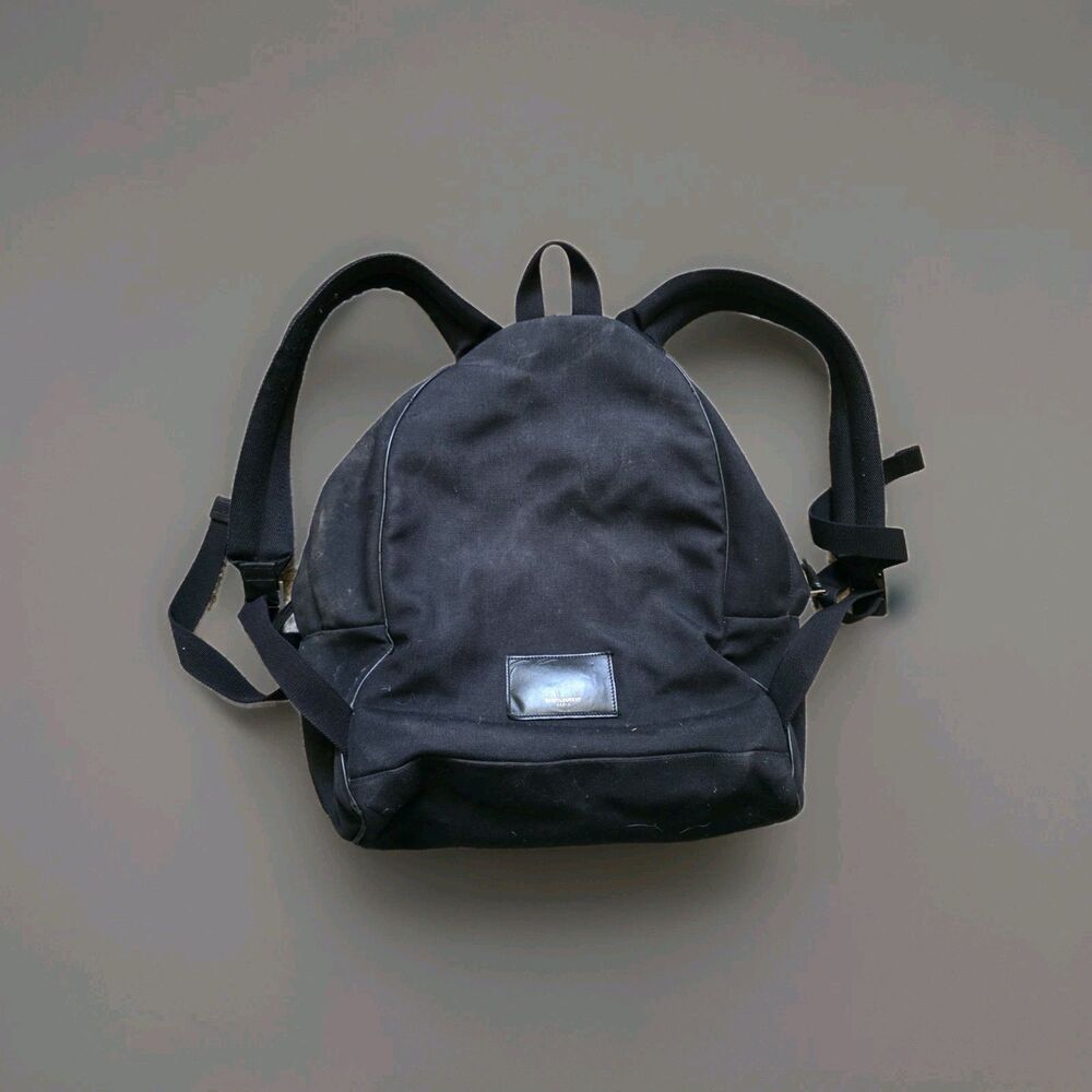 SAINT LAURENT Backpack Canvas Black Silver Tone Zipper Pulls Marked FLAW READ - Picture 10 of 16